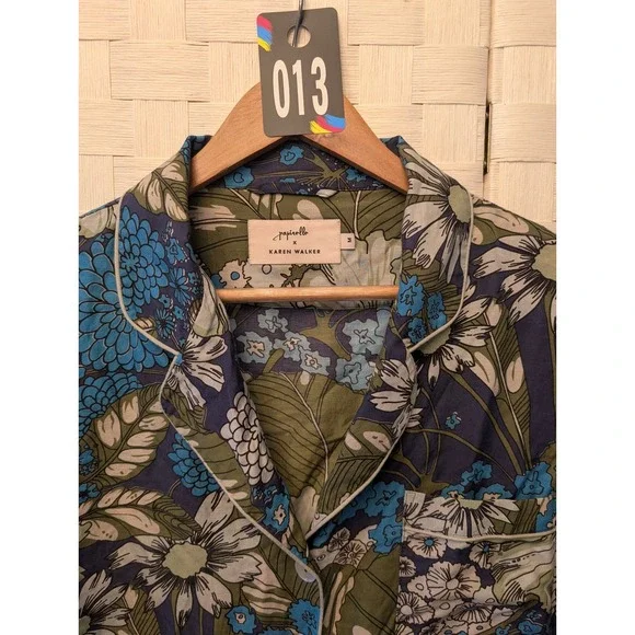 Papinelle x Karen Walker Floral Pajama Shirt Blue Green White Size M